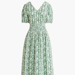 Smocked-waist poplin midi dress | Green Motif